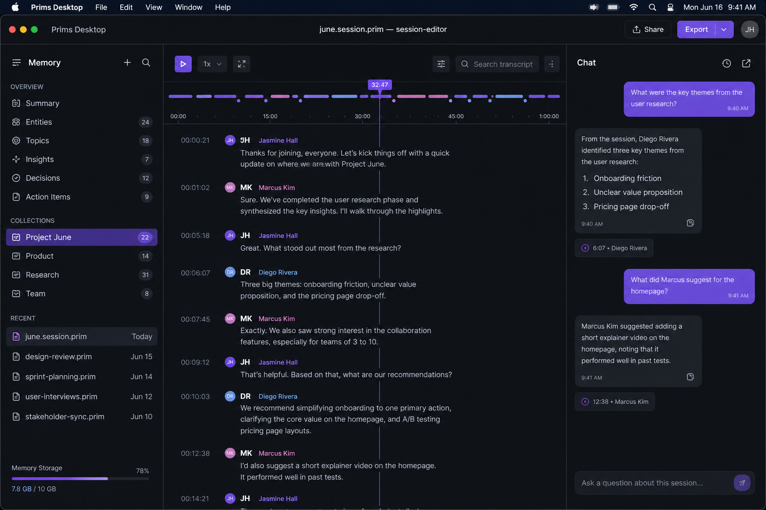 Session transcript editor