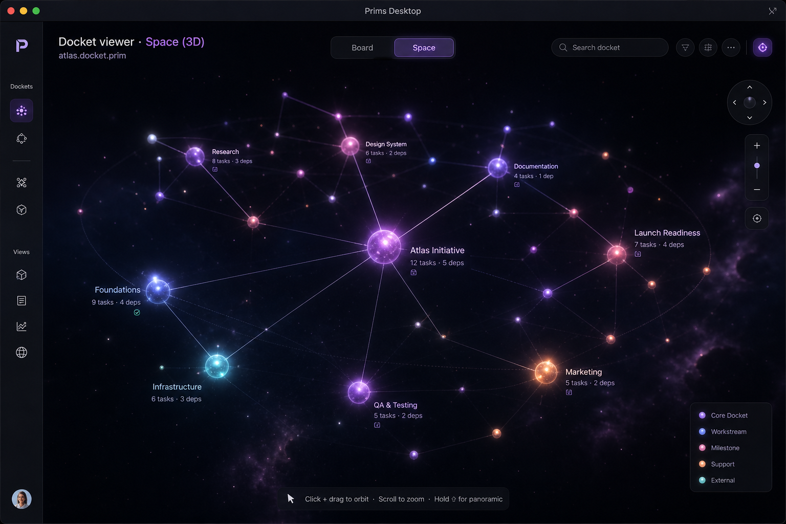 Docket viewer Space 3D view